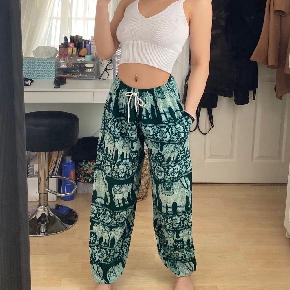 green patterned joggers